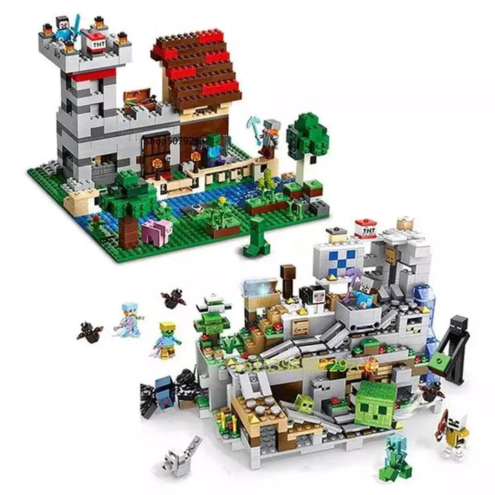 1000pcs my world Mountain cave Village building blocks chicken coop wolf nether hell portal Pig House Toys for christmas Gift Jurassic Bricks