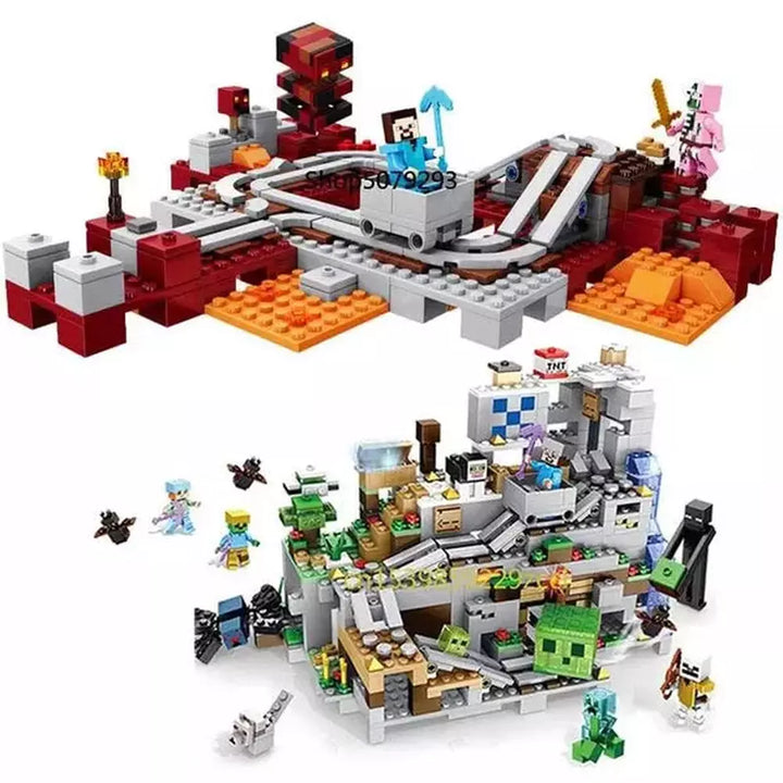 1000pcs my world Mountain cave Village building blocks chicken coop wolf nether hell portal Pig House Toys for christmas Gift Jurassic Bricks
