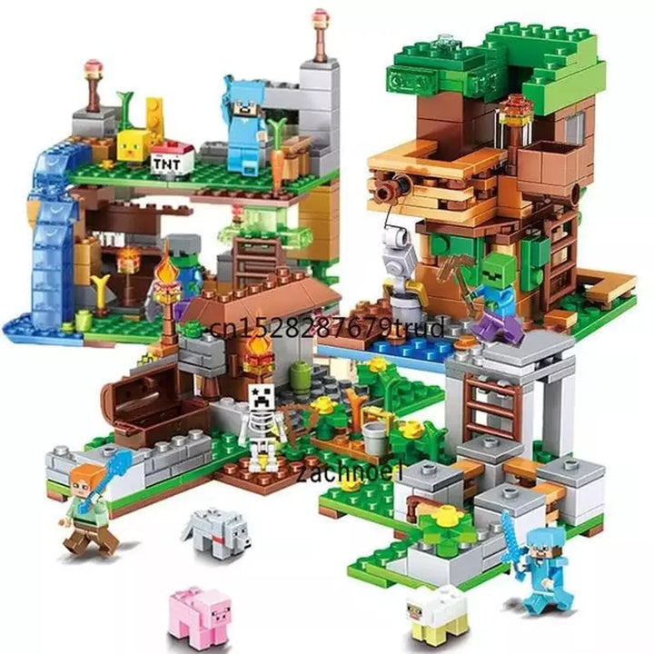 1000pcs my world Mountain cave Village building blocks chicken coop wolf nether hell portal Pig House Toys for christmas Gift Jurassic Bricks