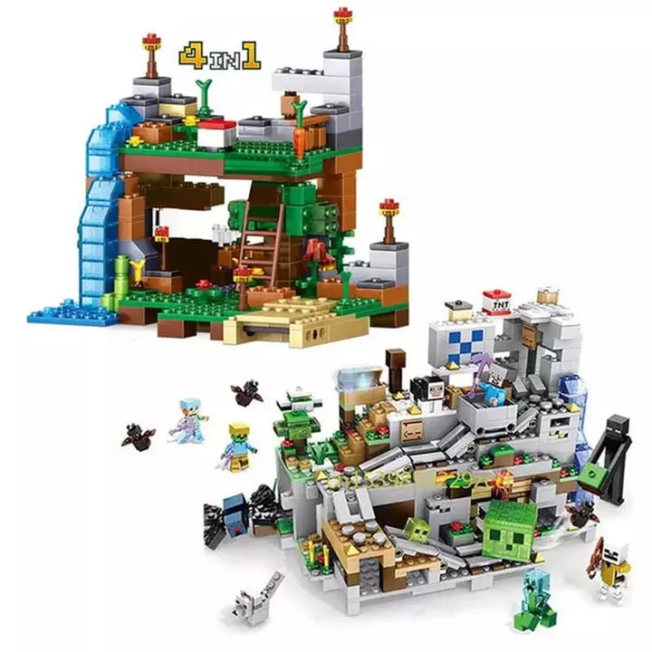 1000pcs my world Mountain cave Village building blocks chicken coop wolf nether hell portal Pig House Toys for christmas Gift Jurassic Bricks