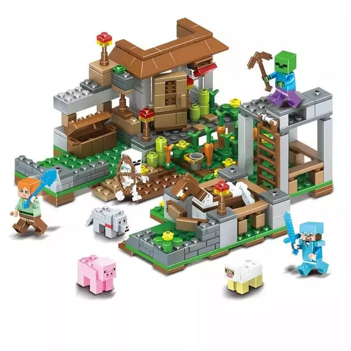 1000pcs my world Mountain cave Village building blocks chicken coop wolf nether hell portal Pig House Toys for christmas Gift Jurassic Bricks