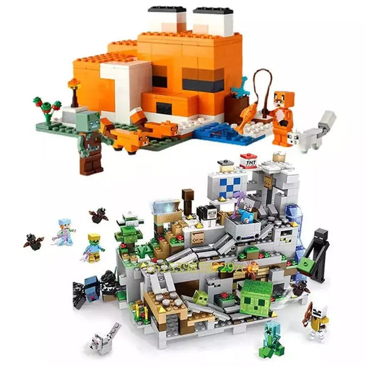 1000pcs my world Mountain cave Village building blocks chicken coop wolf nether hell portal Pig House Toys for christmas Gift Jurassic Bricks
