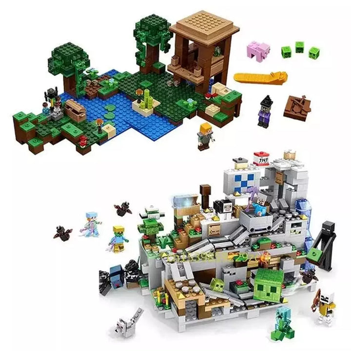 1000pcs my world Mountain cave Village building blocks chicken coop wolf nether hell portal Pig House Toys for christmas Gift Jurassic Bricks