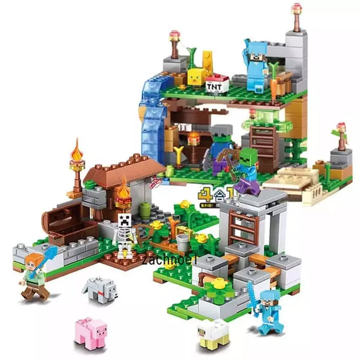 1000pcs my world Mountain cave Village building blocks chicken coop wolf nether hell portal Pig House Toys for christmas Gift Jurassic Bricks