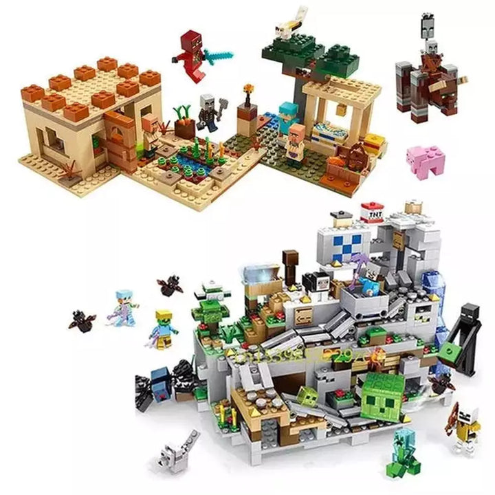 1000pcs my world Mountain cave Village building blocks chicken coop wolf nether hell portal Pig House Toys for christmas Gift Jurassic Bricks