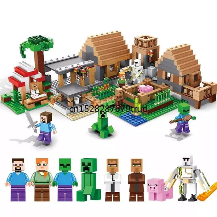 1000pcs my world Mountain cave Village building blocks chicken coop wolf nether hell portal Pig House Toys for christmas Gift Jurassic Bricks