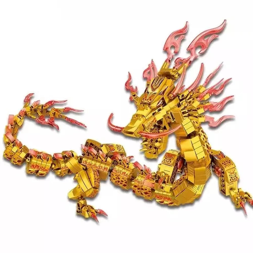 1314PCS Gold Ninja Dragon Model Building Blocks with 4 Figures City Bricks Educational Construction Toy for Children Jurassic Bricks