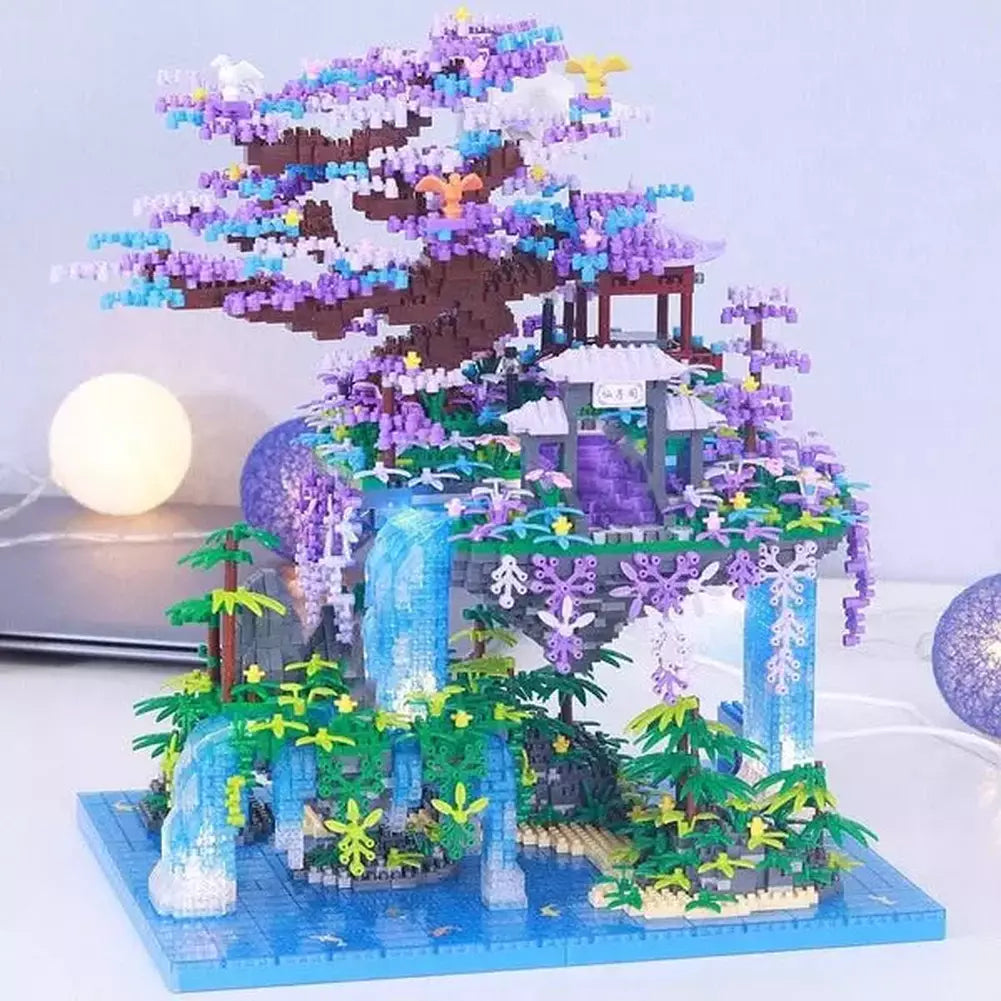 16290 World Architecture Pavilion Tree Island Waterfall Pool LED Light DIY Mini Diamond Blocks Bricks Building Toy no Box K&B Brick Store