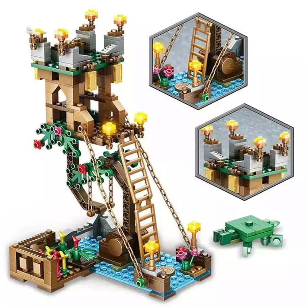 329Pcs City Tensegrity Balances Mine Village House Building Blocks My World Floating Fortress Figures Bricks Toys Child Gift Jurassic Bricks