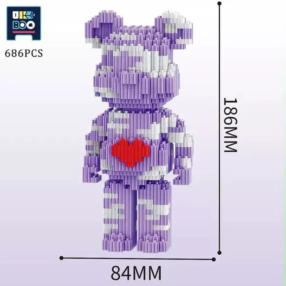 3470PCS Bearbrick Microparticles Love Bear Nano Building Blocks MOC Mini Animals Model Micro Diamond Bricks Toys For Children Jurassic Bricks