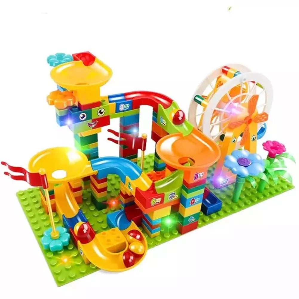 36-186PCS Big Size Marble Race Run Particle Scenes LED Light Slide Funnel Ferris Wheel Building Blocks City Brick Toy For Kids K&B Brick Store