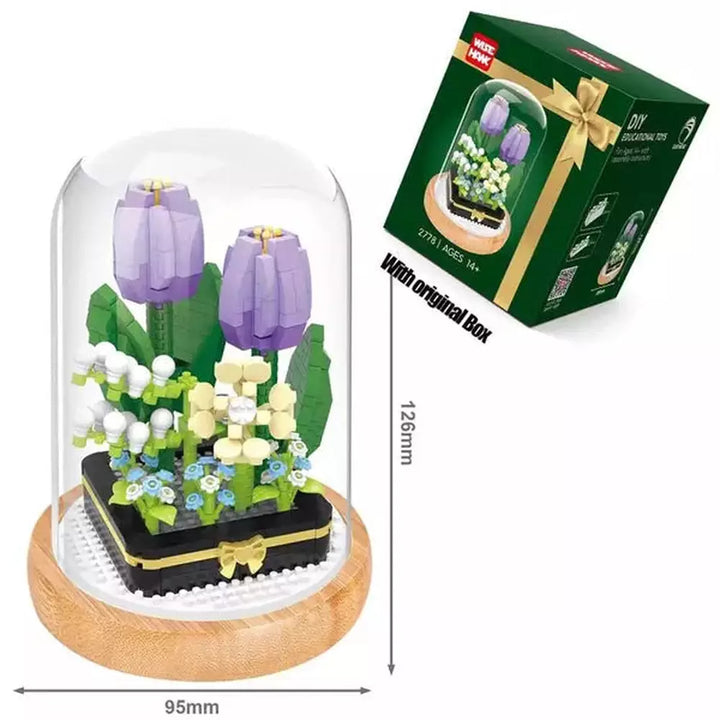 3D Micro Sunflower Flower Bouquet Bonsai Model Building Block MOC Creative Carnation Tulips Plant Potted Bricks Kids Toys Gifts K&B Brick Store