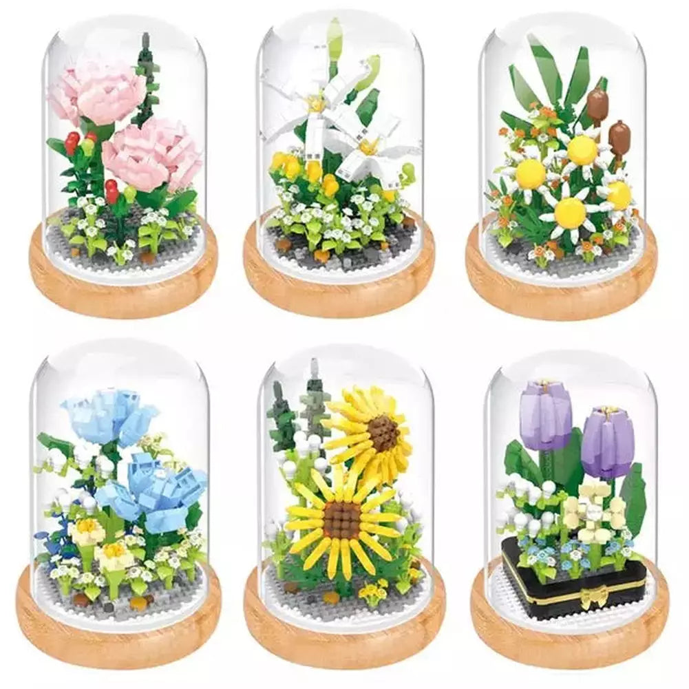 3D Micro Sunflower Flower Bouquet Bonsai Model Building Block MOC Creative Carnation Tulips Plant Potted Bricks Kids Toys Gifts K&B Brick Store