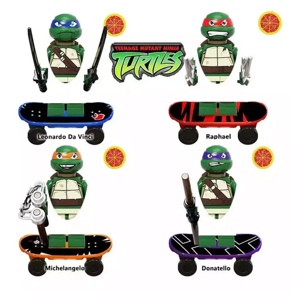 4Pcs/Set Turtles Leonardo Raphael Michelangelo Donatello Model Building Blocks Enlighten Figure Toys For Children Christmas Gift Jurassic Bricks