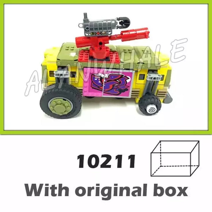 MOC NON LEGO 627pcs Ninja Turtle TMNT Shellraiser Street Chase Pizza Delivery Van Rising Wheel 10211 Building Block Toys Compatible With Model