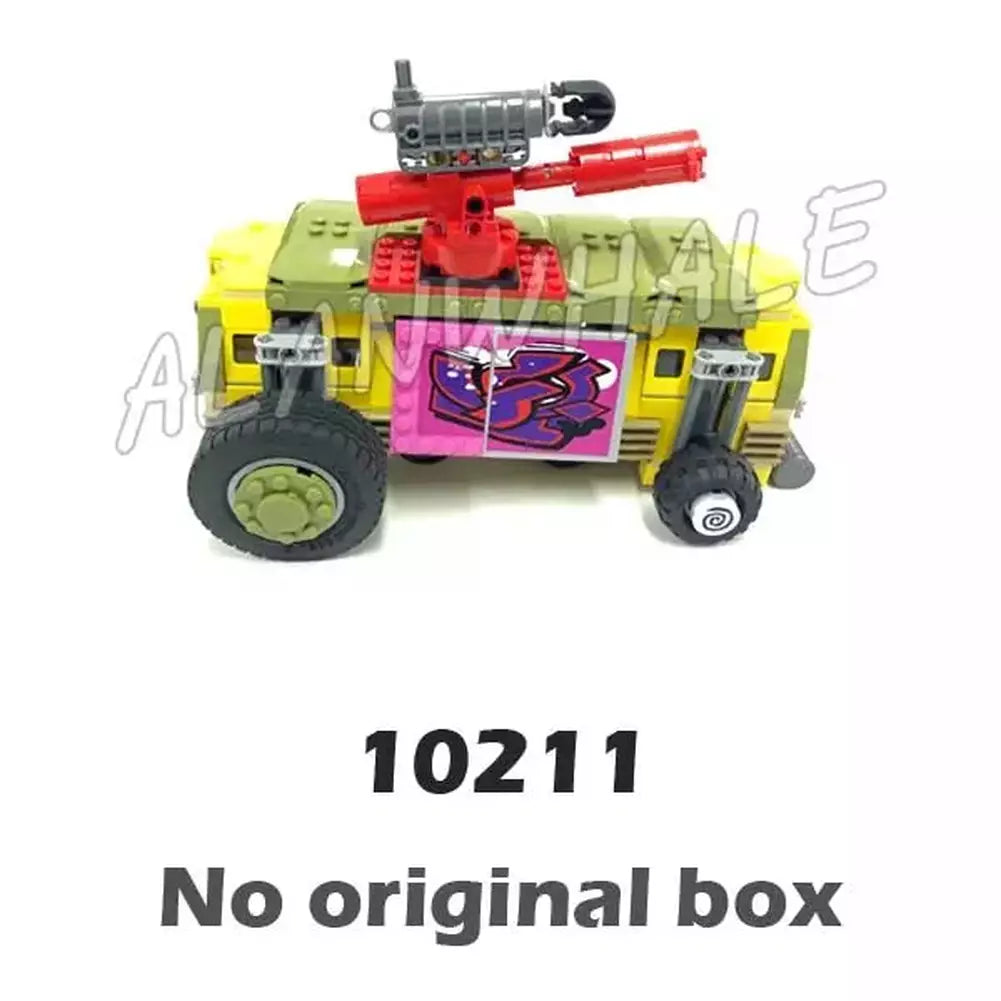 MOC NON LEGO 627pcs Ninja Turtle TMNT Shellraiser Street Chase Pizza Delivery Van Rising Wheel 10211 Building Block Toys Compatible With Model