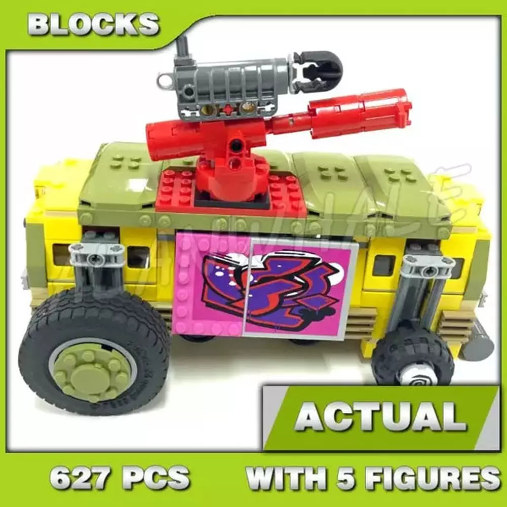 627pcs Ninja Turtle TMNT Shellraiser Street Chase Pizza Delivery Van Rising Wheel 10211 Building Block Toys Compatible With Model K&B Brick Store