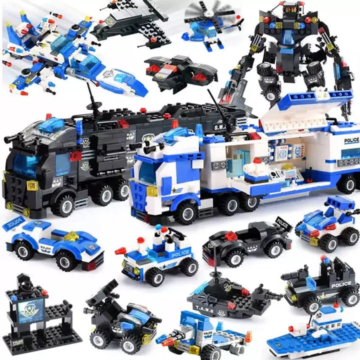 825+PCS Creative City Police Building Blocks 8 in 1/6 In 1 Robot Helicopter Police Station Figures Blocks DIY Bricks Kids Toys Jurassic Bricks