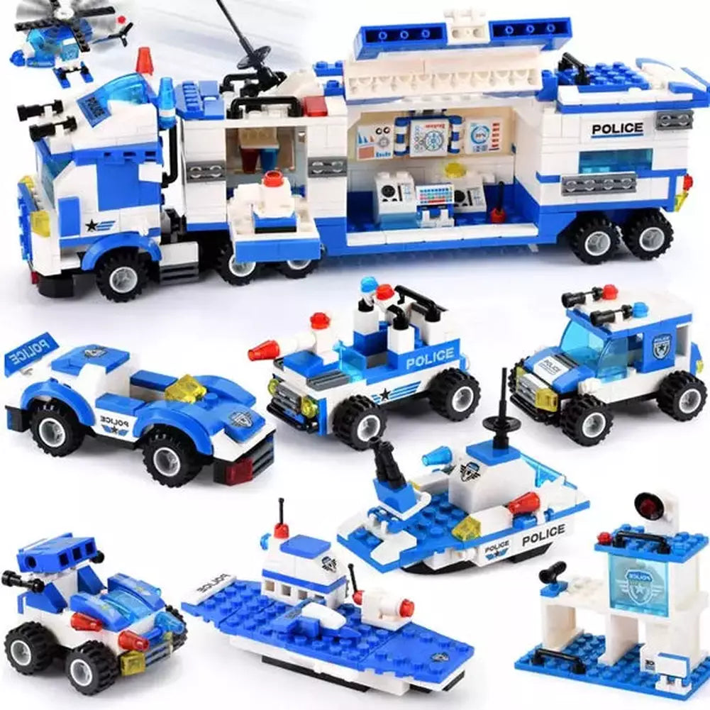 825+PCS Creative City Police Building Blocks 8 in 1/6 In 1 Robot Helicopter Police Station Figures Blocks DIY Bricks Kids Toys Jurassic Bricks