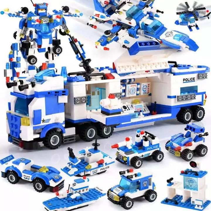 825+PCS Creative City Police Building Blocks 8 in 1/6 In 1 Robot Helicopter Police Station Figures Blocks DIY Bricks Kids Toys Jurassic Bricks