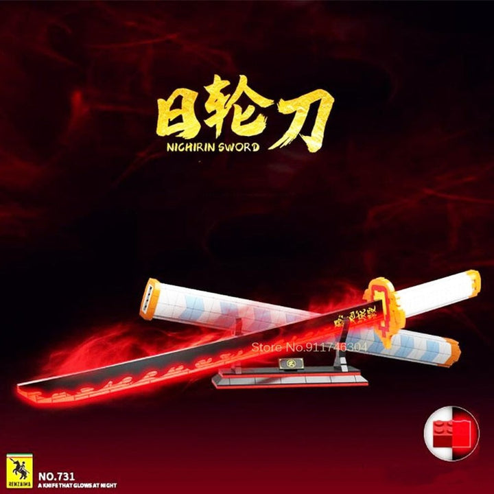 Anime Demon Slayer Nichirin Sword Building Blocks Rengoku Kyoujurou Blade Katana Anime Knife Weapon Bricks Toys for Boy Gifts Jurassic Bricks