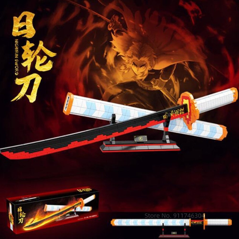 Anime Demon Slayer Nichirin Sword Building Blocks Rengoku Kyoujurou Blade Katana Anime Knife Weapon Bricks Toys for Boy Gifts Jurassic Bricks