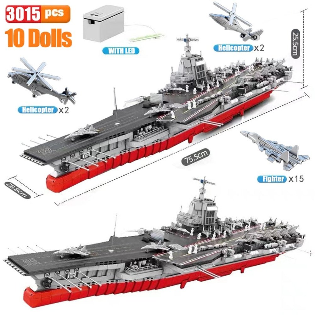 Block Aircraft Carrier With LED Building Blocks Military Battleship Brick Weapon Warship Toys Warcraft Ship Boat Jurassic Bricks