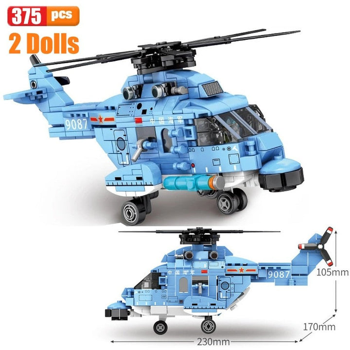 Block Helicopters Fighter Blocks Military City Z-20 Utility Airplane Army Pilot Figure Plane Building Bricks Children Toy Jurassic Bricks