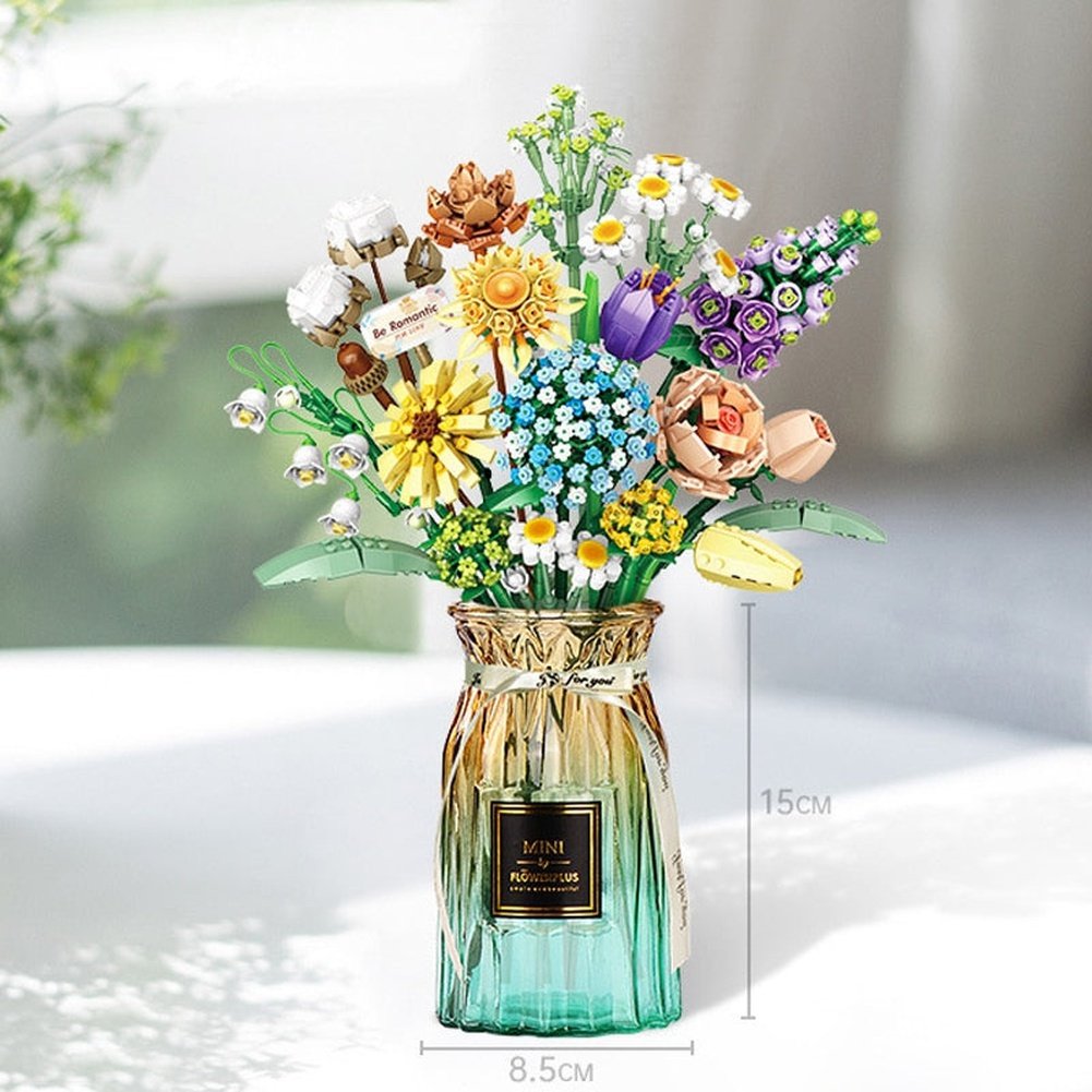 Building Blocks Bouquet 3D Flower Model Children&#39;s DIY Interactive Toys Home Decoration Plant Potted Plants for Kids Toy Gifts K&B Brick Store