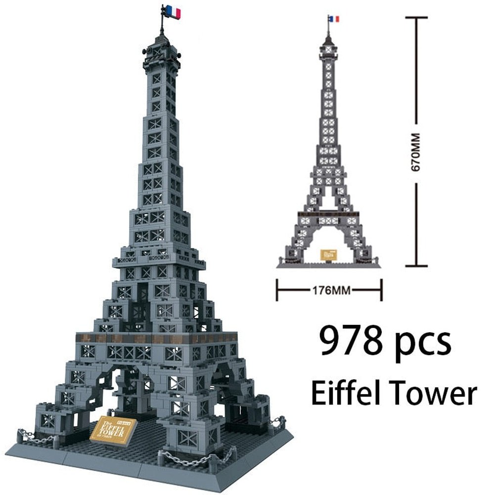 City Architecture Big Ben Eiffel Tower Paris World Famous Building Brick Statue Liberty America Taj Mahal Construction Toy Villa Jurassic Bricks