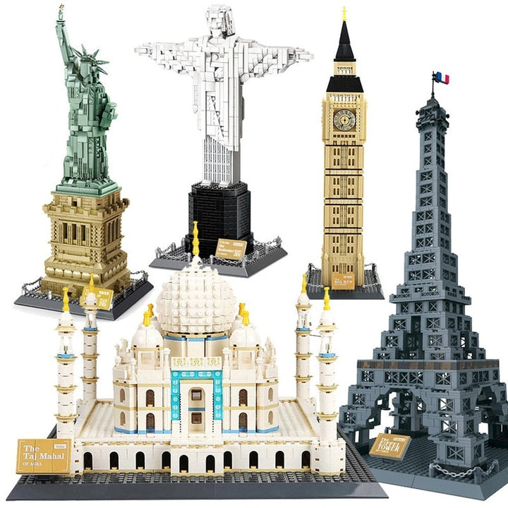 City Architecture Big Ben Eiffel Tower Paris World Famous Building Brick Statue Liberty America Taj Mahal Construction Toy Villa Jurassic Bricks