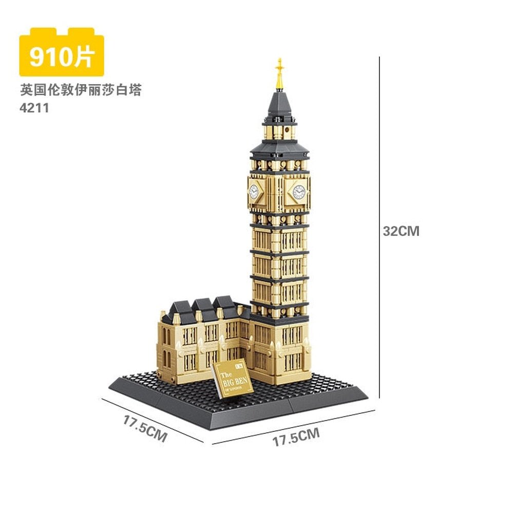 City Architecture Big Ben Eiffel Tower Paris World Famous Building Brick Statue Liberty America Taj Mahal Construction Toy Villa Jurassic Bricks