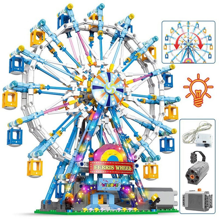 City Friends MOC 820 Pcs Rotating Ferris Wheel Building Blocks Electric Bricks with Light Toys for Children Christmas Gifts Jurassic Bricks