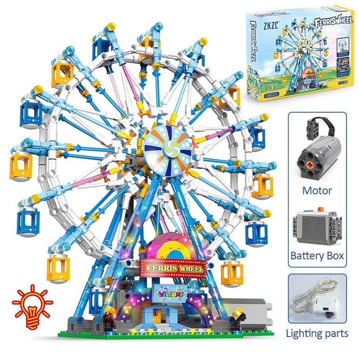 MOC NON LEGO City Friends MOC 820 Pcs Rotating Ferris Wheel Building Blocks Electric Bricks with Light toys