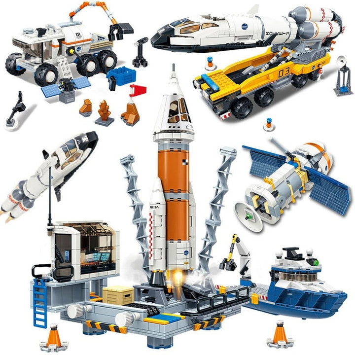 City Space Explore Shuttle Launch Center Building Blocks Set Rocket Satellite With Spaceman Bricks Toy For Children Xmas Gifts Jurassic Bricks