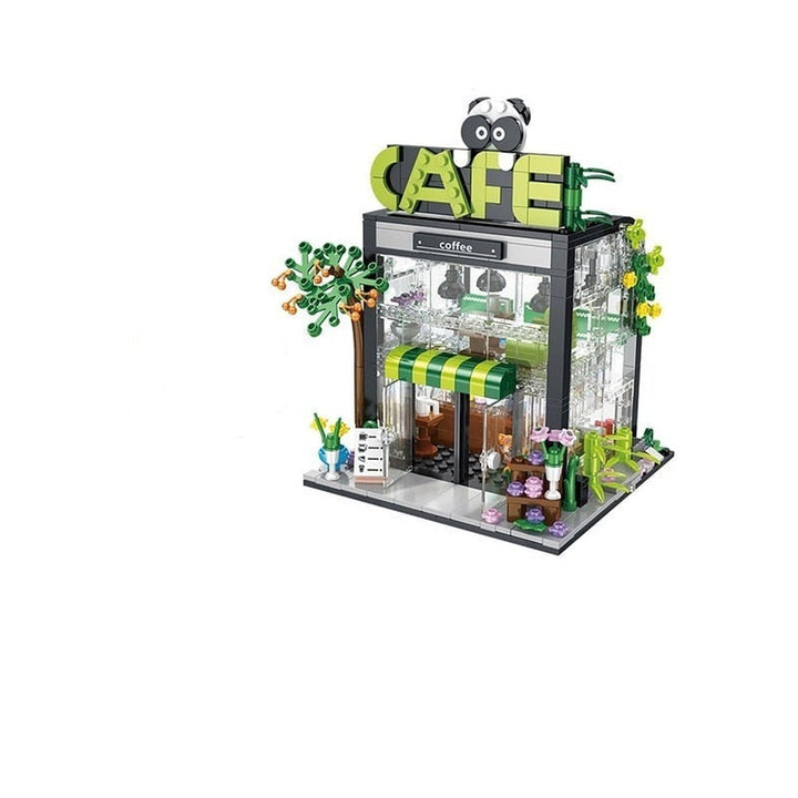 MOC NON LEGO City Street View Creative Coffee Shop House Flower Shop Building Block DIY Architecture Bricks Light Sets Kids Toys Girls