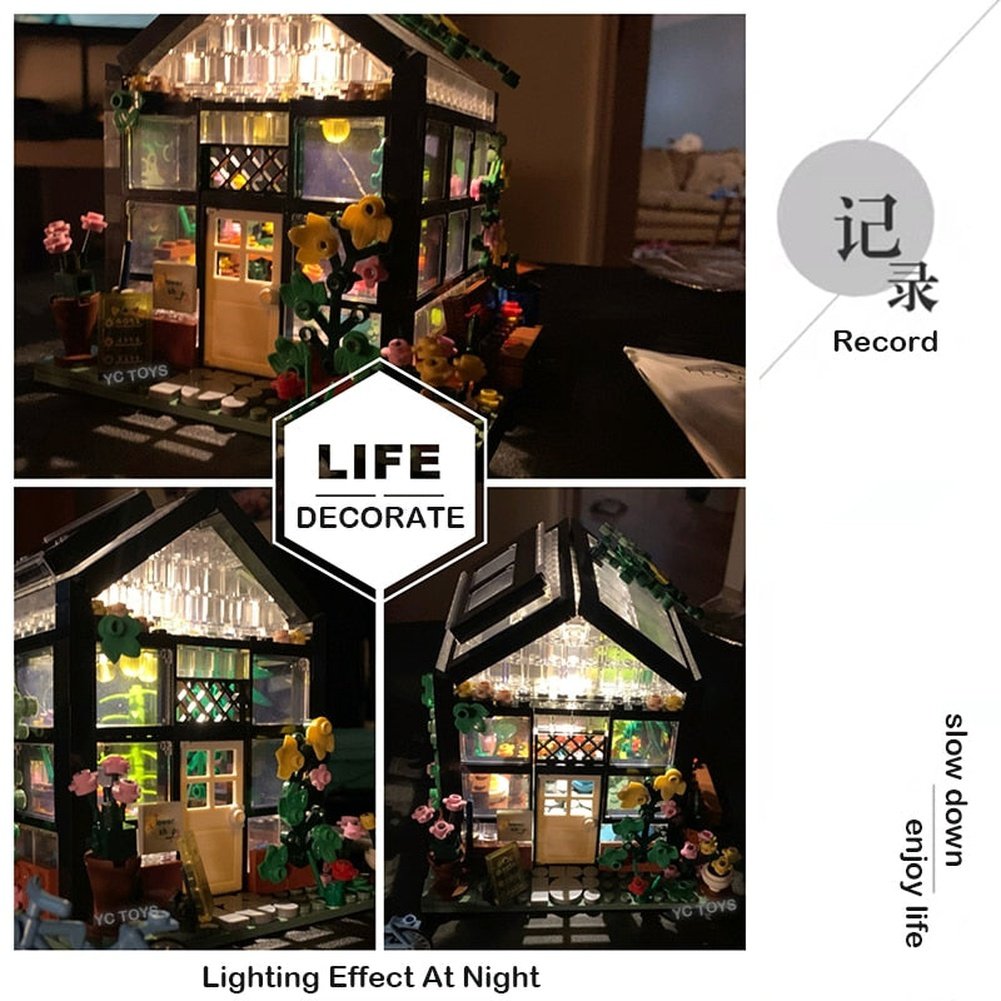 City Street View Creative Coffee Shop House Flower Shop Building Block DIY Architecture Bricks Light Sets Kids Toys Girls Gifts Jurassic Bricks