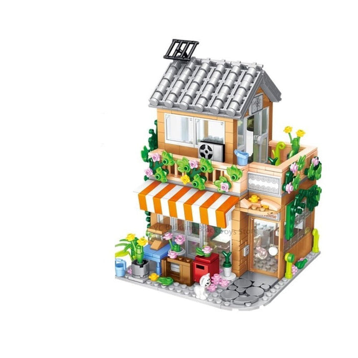 City Street View Creative Coffee Shop House Flower Shop Building Block DIY Architecture Bricks Light Sets Kids Toys Girls Gifts Jurassic Bricks