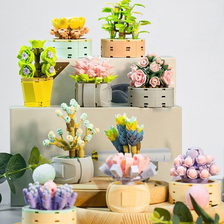 Flower Bouquet Succulents Construction Block Set Brick Toy For Child Children Girl Mini Building Blocks DIY Decro Gift Brickhead Jurassic Bricks