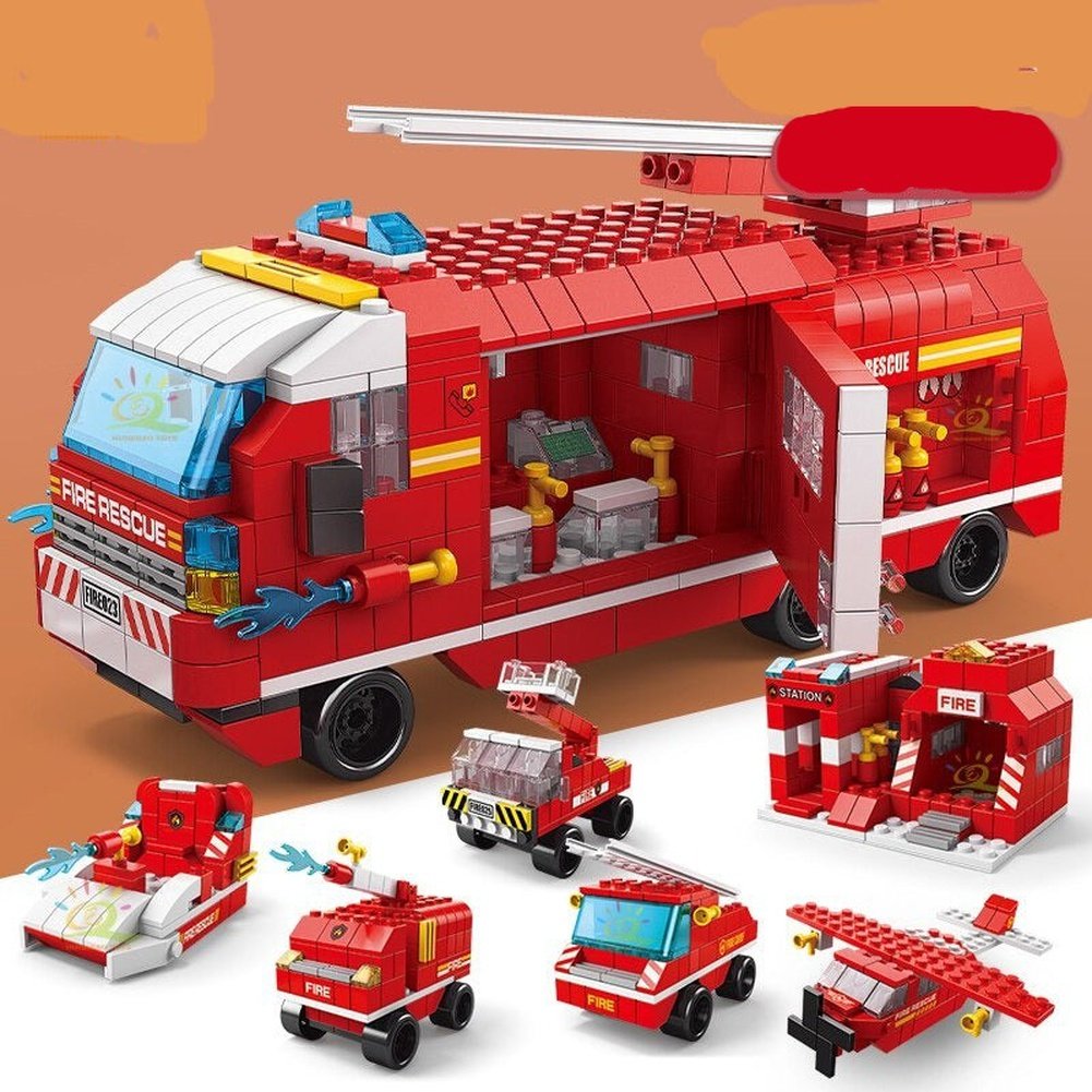 MOC NON LEGO H 1000+pcs City Fire Fighting Car Ship Building Blocks Rescue Station Firefighter Brick Educational Toy for