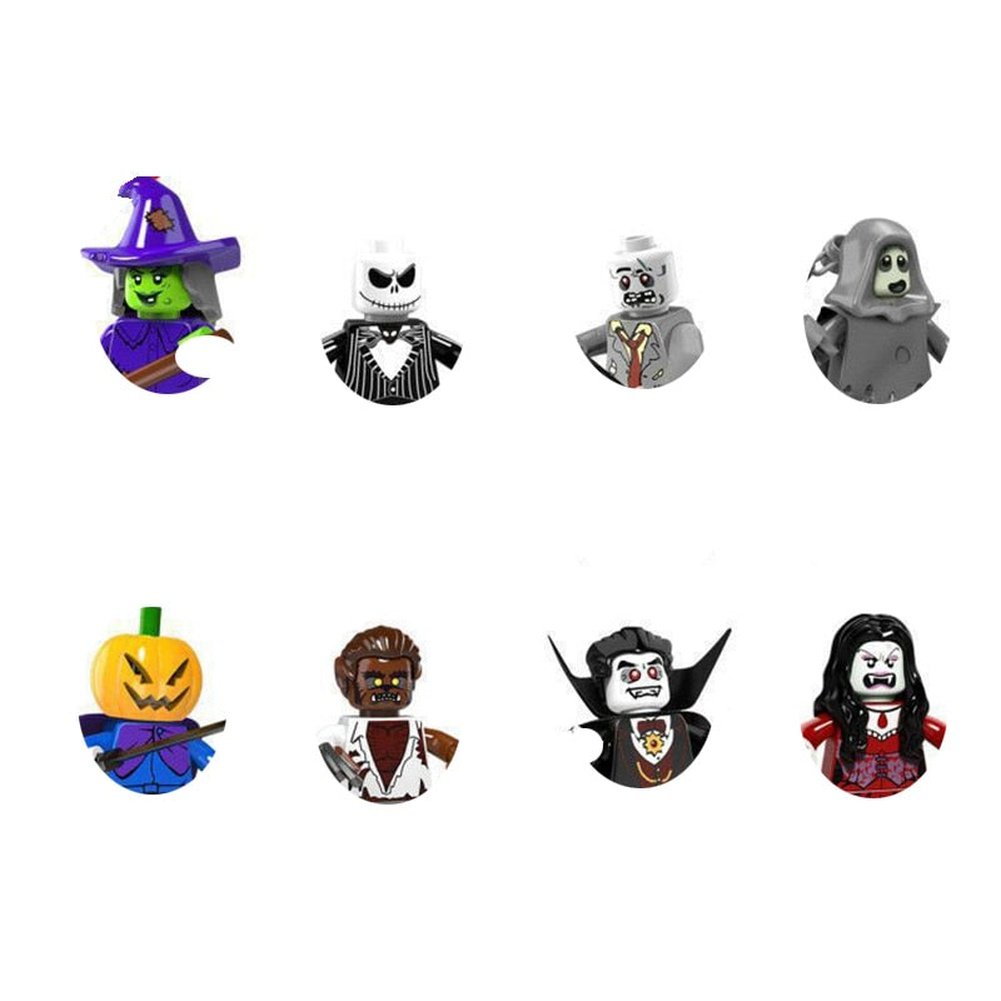 Halloween Building Block Action Figures Pumpkin Ghost Witch Zombie Vampire Horror Character Mini Dolls Bricks Children Toys Jurassic Bricks