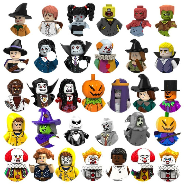 Halloween Building Block Action Figures Pumpkin Ghost Witch Zombie Vampire Horror Character Mini Dolls Bricks Children Toys Jurassic Bricks