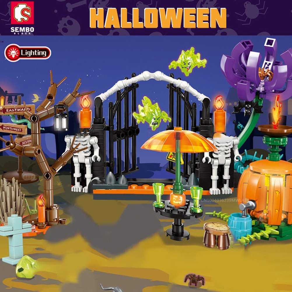 Halloween Pumpkin Toys Bricks Party Ghost Lighting Building Blocks DIY Roleplay STEM Model Kits Gifts Child Adults Jurassic Bricks