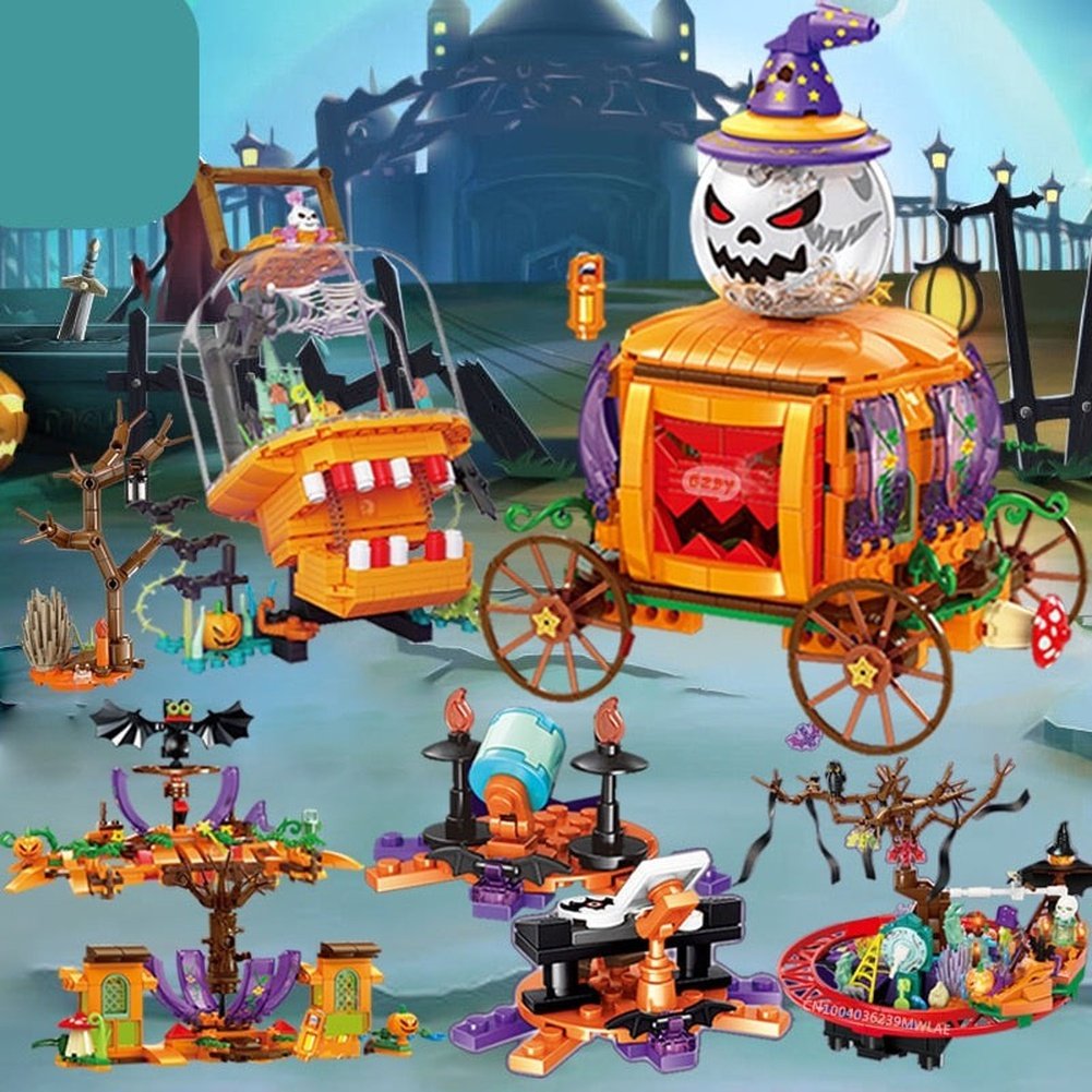 Halloween Pumpkin Toys Bricks Party Ghost Lighting Building Blocks DIY Roleplay STEM Model Kits Gifts Child Adults Jurassic Bricks