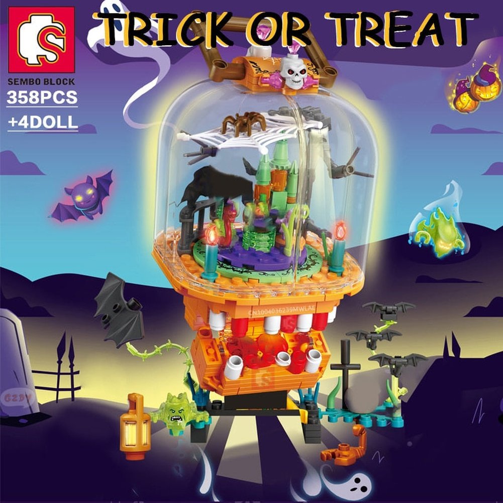 Halloween Pumpkin Toys Bricks Party Ghost Lighting Building Blocks DIY Roleplay STEM Model Kits Gifts Child Adults Jurassic Bricks