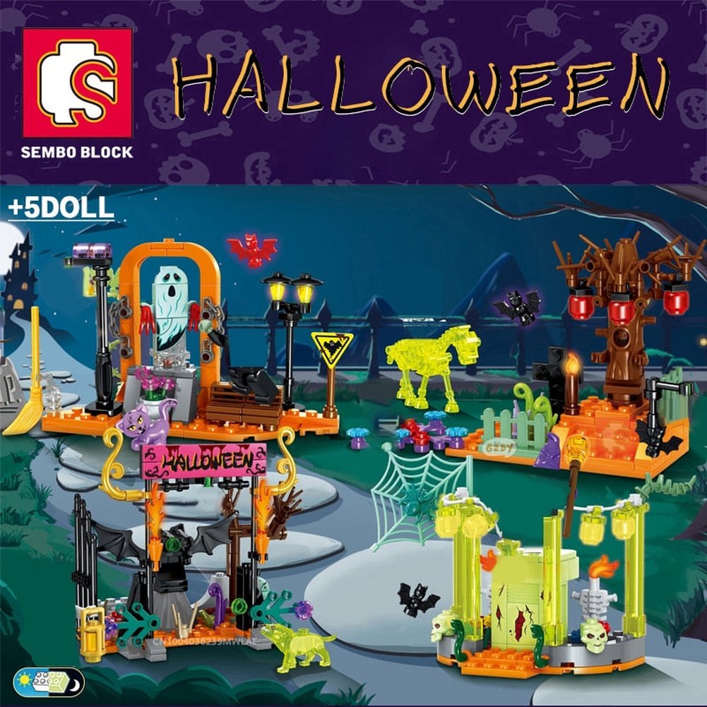 Halloween Pumpkin Toys Bricks Party Ghost Lighting Building Blocks DIY Roleplay STEM Model Kits Gifts Child Adults Jurassic Bricks