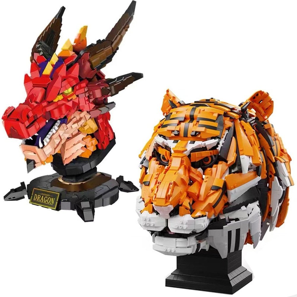 Ideas Tiger Head King of Beasts Building Blocks Creative Dragon Head Mode Bricks Toys For Children Xmas Gift MOC Home Decor K&B Brick Store
