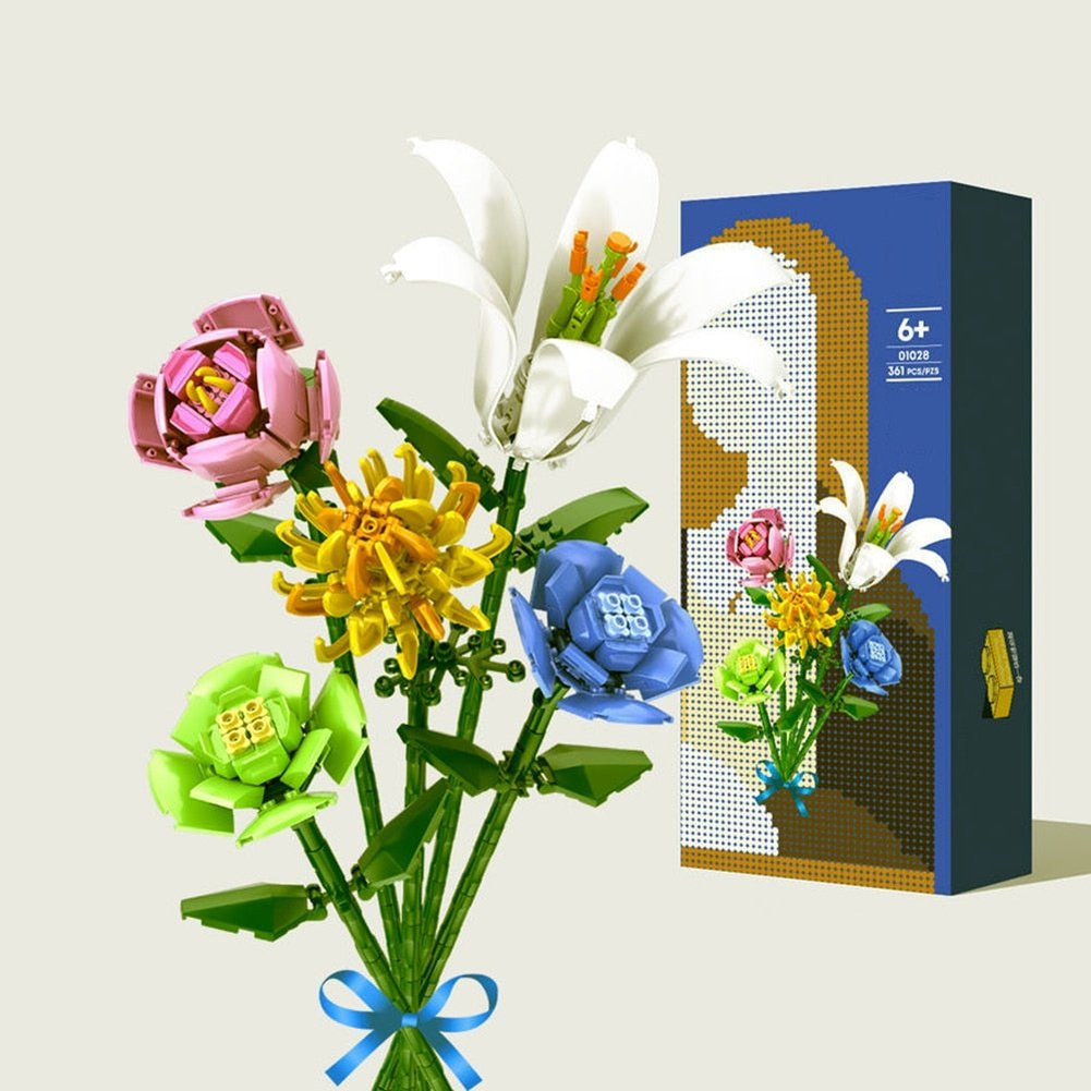KNEW BUILT Flowers Bouquet Model Toy Mini Build Blocks for Girl Plant Potted Assemble Brick Decoration Holiday Girlfriend Gift Jurassic Bricks