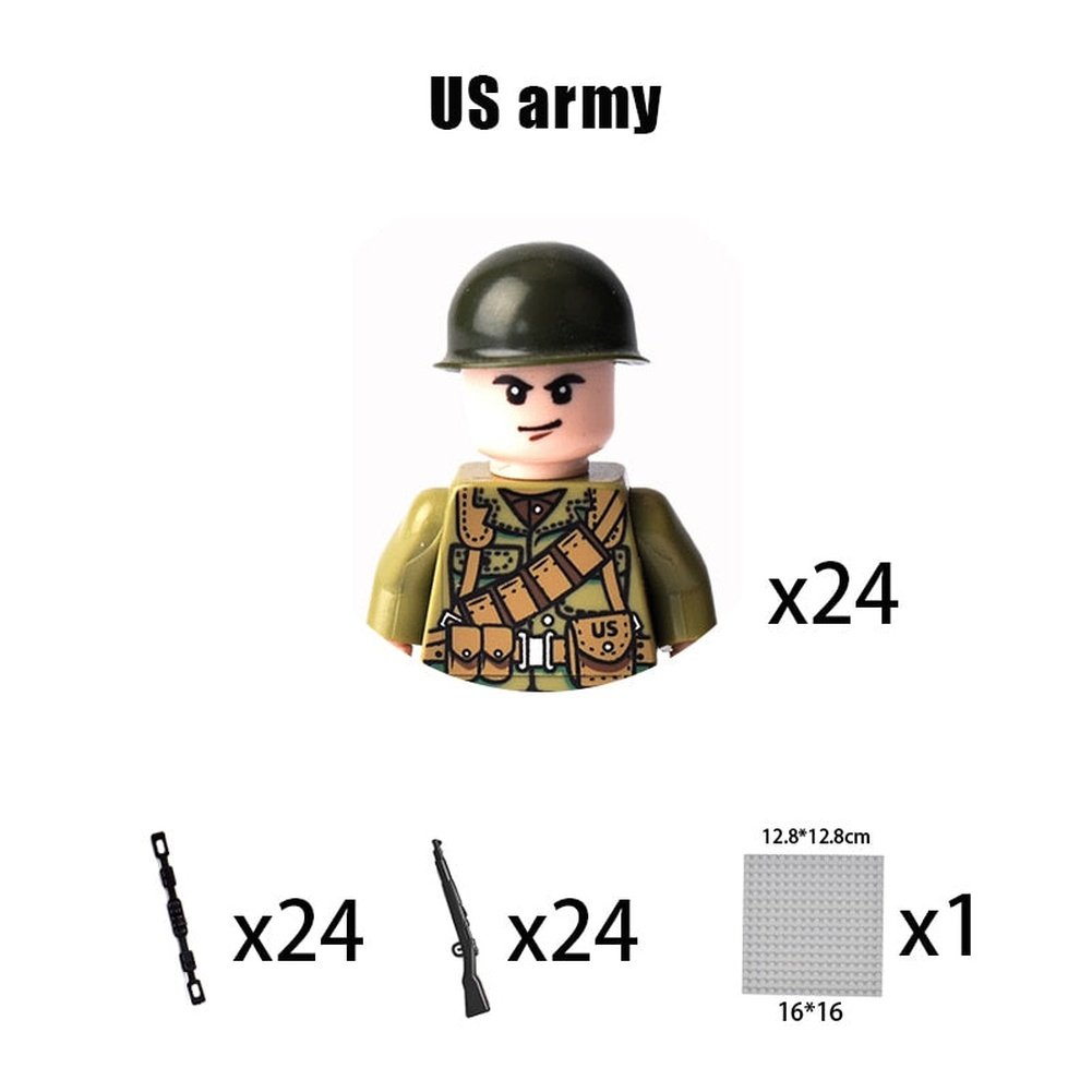 Kids Building Blocks Toy Military Figures Brick Britain US Germany Soviet Italy France Army Soldier Weapon Model Christmas Gifts Jurassic Bricks