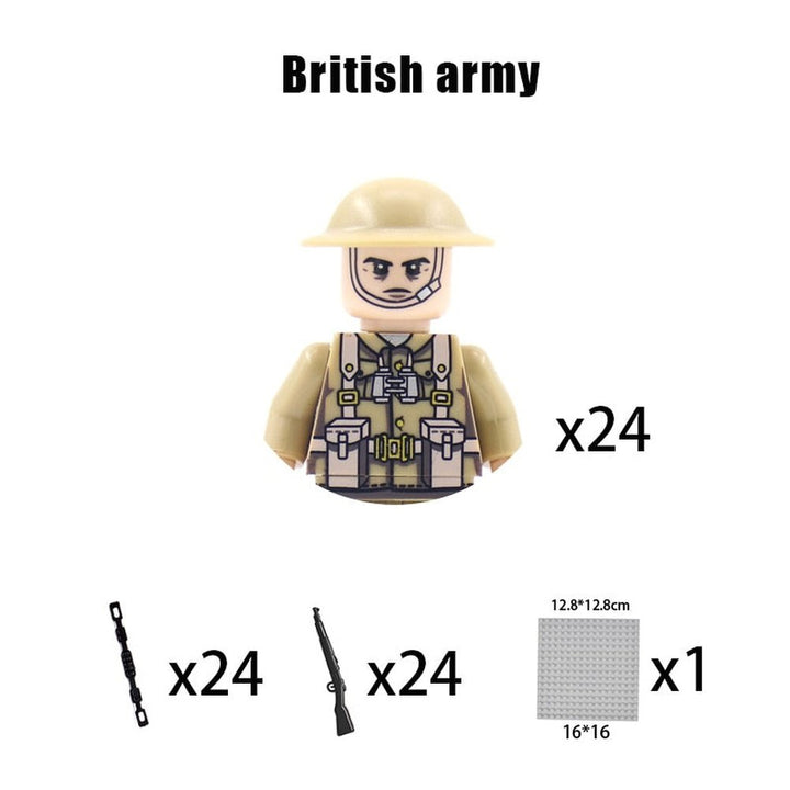 Kids Building Blocks Toy Military Figures Brick Britain US Germany Soviet Italy France Army Soldier Weapon Model Christmas Gifts Jurassic Bricks